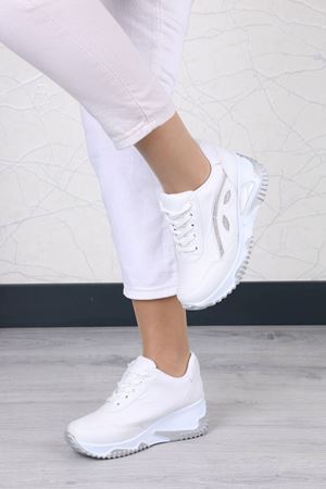Elaine Beyaz Mat Deri Kadın Spor Ayakkabı