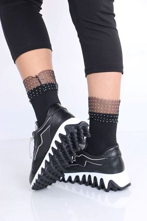 Jacks Siyah Mat Deri Bağcıklı Kadın Spor Ayakkabı