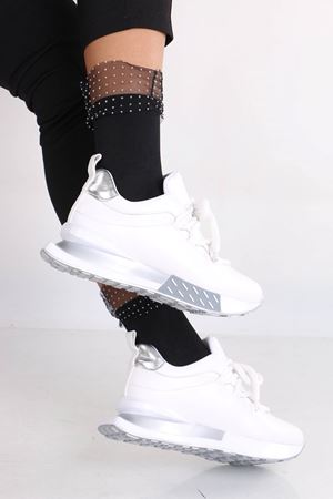 Jacob Beyaz Mat Deri Bağcıklı Kadın Spor Ayakkabı