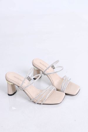 Drake Nude Taşlı Rugan Topuklu Kadın Terlik