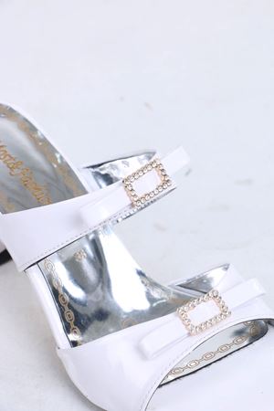 Conroy Beyaz Rugan Topuklu Kadın Terlik