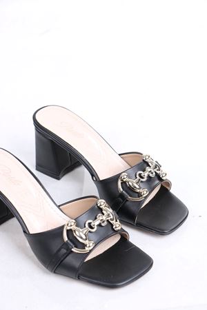 Drew Siyah Mat Deri Topuklu Terlik