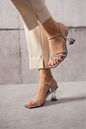 Jasper Gümüş Taşlı Şeffaf Topuklu Kadın Ayakkabı