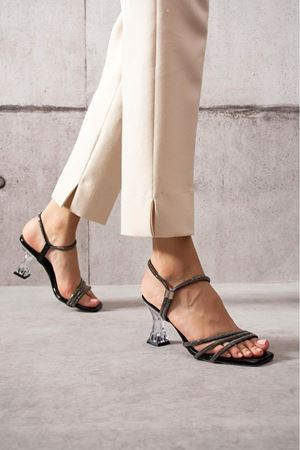 Jasper Siyah Taşlı Şeffaf Topuklu Kadın Ayakkabı