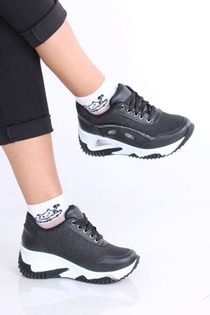 Elaine Siyah Beyaz Taban Mat Deri Kadın Spor Ayakkabı