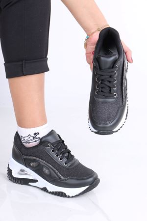 Elaine Siyah Beyaz Taban Mat Deri Kadın Spor Ayakkabı