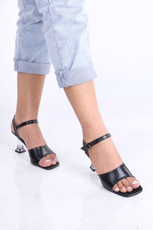 Jewell Siyah Mat Deri Şeffaf Topuklu Kadın Ayakkabı