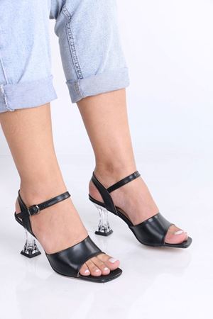 Jewell Siyah Mat Deri Şeffaf Topuklu Kadın Ayakkabı