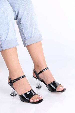 Jewell Siyah Rugan Şeffaf Topuklu Kadın Ayakkabı