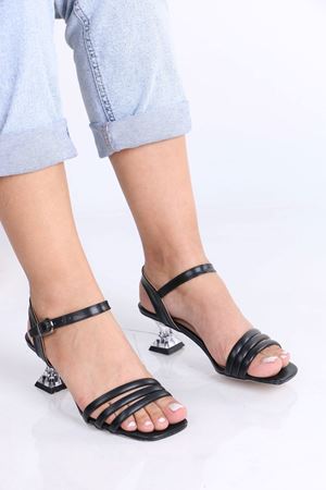 Audra Siyah Mat Deri Şeffaf Topuklu Kadın Ayakkabı