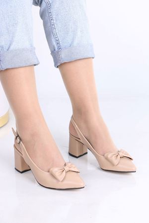 Laddy Nude Mat Deri Fiyonklu Kadın Topuklu Ayakkabı