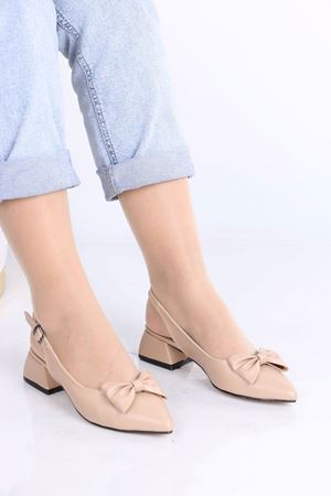 Herman Nude Mat Deri Fiyonklu Kadın Topuklu Ayakkabı