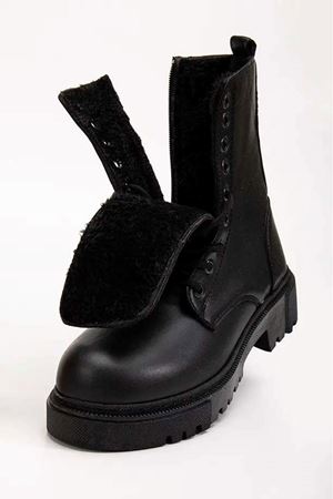 Alayna Siyah Mat Deri Kürklü Kaymaz Taban Kadın Bot