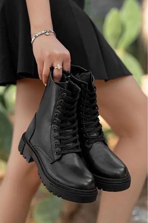 Alayna Siyah Mat Deri Kürklü Kaymaz Taban Kadın Bot