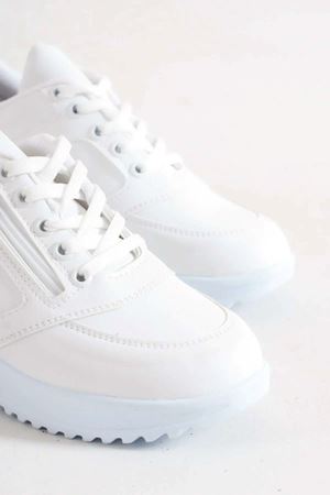 Destry Beyaz Mat Deri Fermuarlı Bağcıklı Kadın Spor Ayakkabı