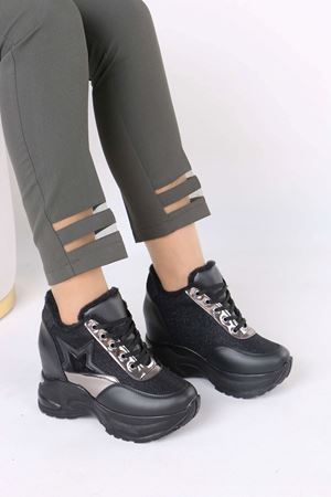 Katle Siyah Kürklü Gizli Topuklu Kadın Spor Ayakkabı