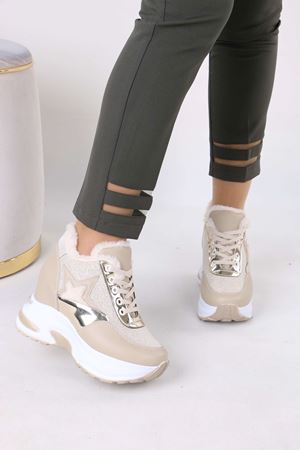 Katle Nude Kürklü Gizli Topuklu Kadın Spor Ayakkabı