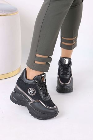 Karlis Siyah Kürklü Gizli Topuklu Kadın Spor Ayakkabı