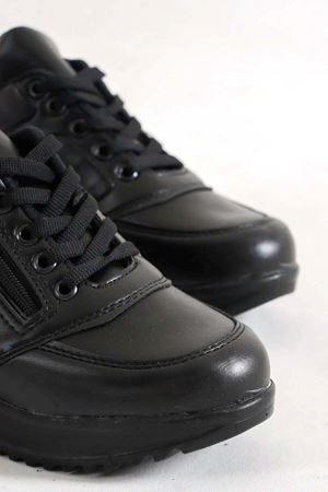 Karlens Siyah Mat Deri Fermuarlı Bağcıklı Kadın Spor Ayakkabı