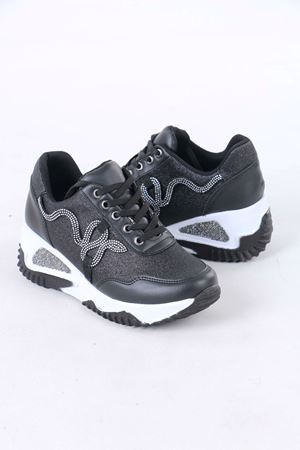 Aleza Siyah Beyaz Taban Mat Deri Taşlı Kadın Spor Ayakkabı