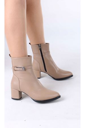Junious Nude Mat Deri Tokalı Fermuarlı Kadın Bot