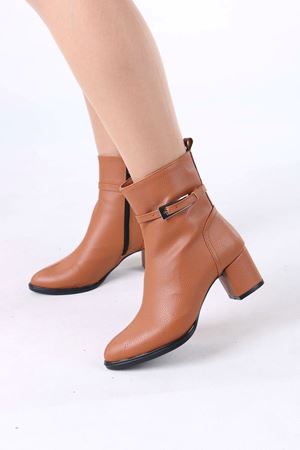 Junious Taba Mat Deri Tokalı Fermuarlı Kadın Bot