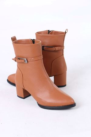 Junious Taba Mat Deri Tokalı Fermuarlı Kadın Bot