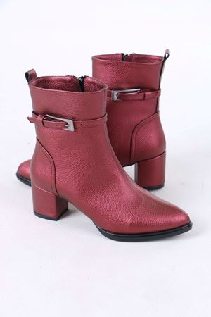 Junious Bordo Mat Deri Tokalı Fermuarlı Kadın Bot