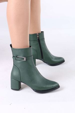 Junious Yeşil Mat Deri Tokalı Fermuarlı Kadın Bot