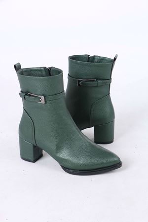 Junious Yeşil Mat Deri Tokalı Fermuarlı Kadın Bot