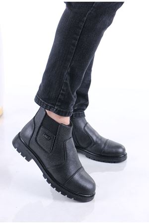 Letya Siyah Mat Deri Kürklü Fermuarlı Erkek Bot