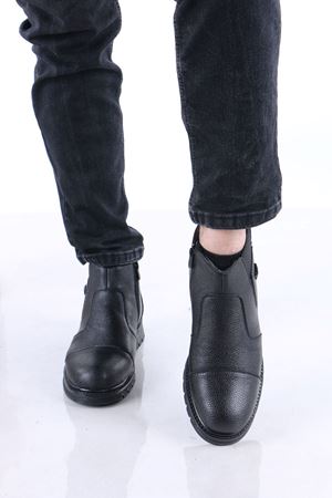 Letya Siyah Mat Deri Kürklü Fermuarlı Erkek Bot