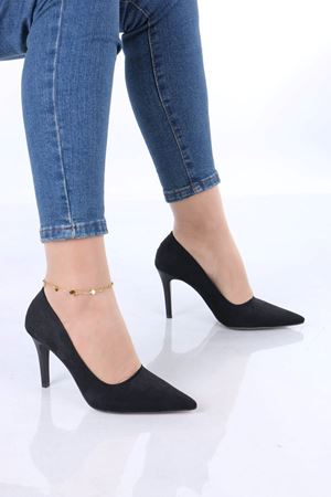 Lisle Siyah Süet İnce Topuklu Kadın Ayakkabı