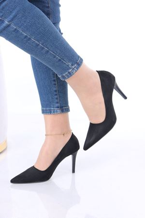 Lisle Siyah Süet İnce Topuklu Kadın Ayakkabı