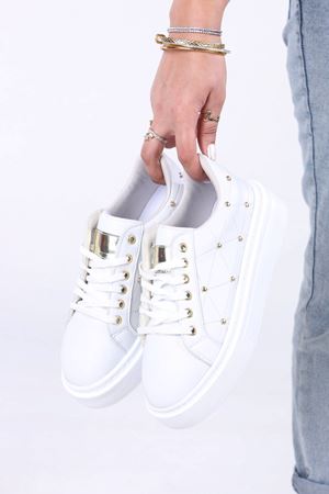 Noll Beyaz Mat Deri Bağcıklı Kadın Spor Ayakkabı