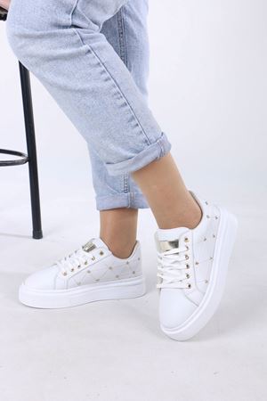 Noll Beyaz Mat Deri Bağcıklı Kadın Spor Ayakkabı