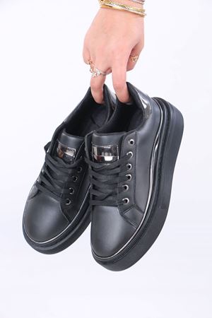 Kalle Siyah Mat Deri Bağcıklı Kadın Spor Ayakkabı