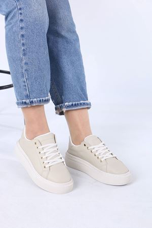 Jeri Nude Mat Deri Bağcıklı Kadın Spor Ayakkabı