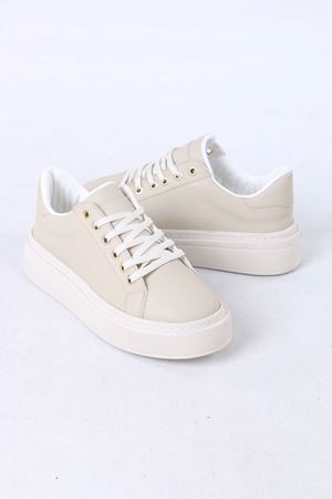 Jeri Nude Mat Deri Bağcıklı Kadın Spor Ayakkabı