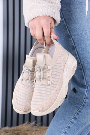 Joella Nude Triko Taşlı Bağcıklı Kadın Spor Ayakkabı