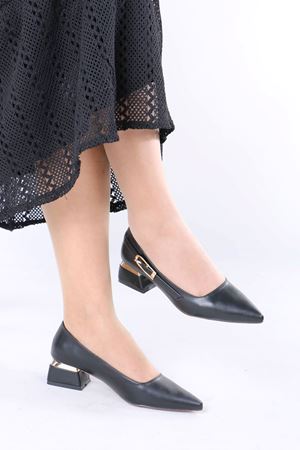 Zailor Siyah Mat Deri Tokalı Topuklu Kadın Ayakkabı