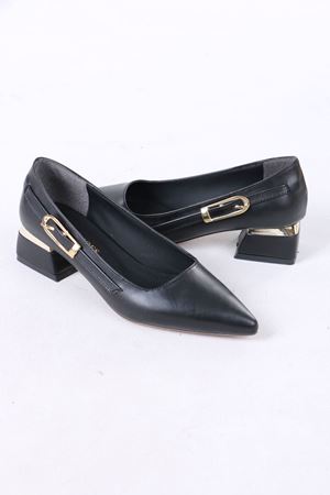 Zailor Siyah Mat Deri Tokalı Topuklu Kadın Ayakkabı