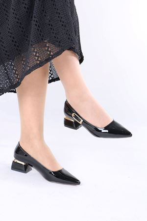 Zailor Siyah Rugan Tokalı Topuklu Kadın Ayakkabı