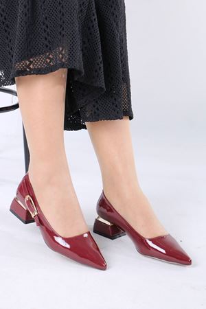 Zailor Bordo Rugan Tokalı Topuklu Kadın Ayakkabı