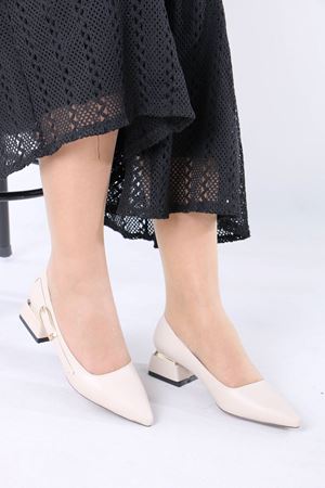 Zailor Bej Mat Deri Tokalı Topuklu Kadın Ayakkabı