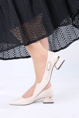 Zailor Bej Mat Deri Tokalı Topuklu Kadın Ayakkabı