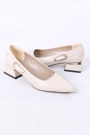 Zailor Bej Mat Deri Tokalı Topuklu Kadın Ayakkabı