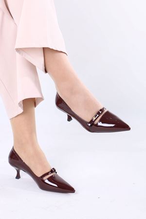 Larue Bordo Rugan Tokalı Topuklu Kadın Ayakkabı