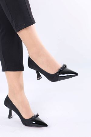 Lunete Siyah Rugan Süet Tokalı Topuklu Kadın Ayakkabı