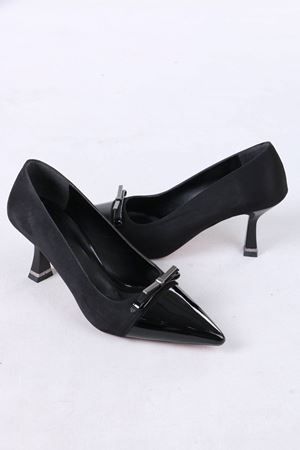 Lunete Siyah Rugan Süet Tokalı Topuklu Kadın Ayakkabı